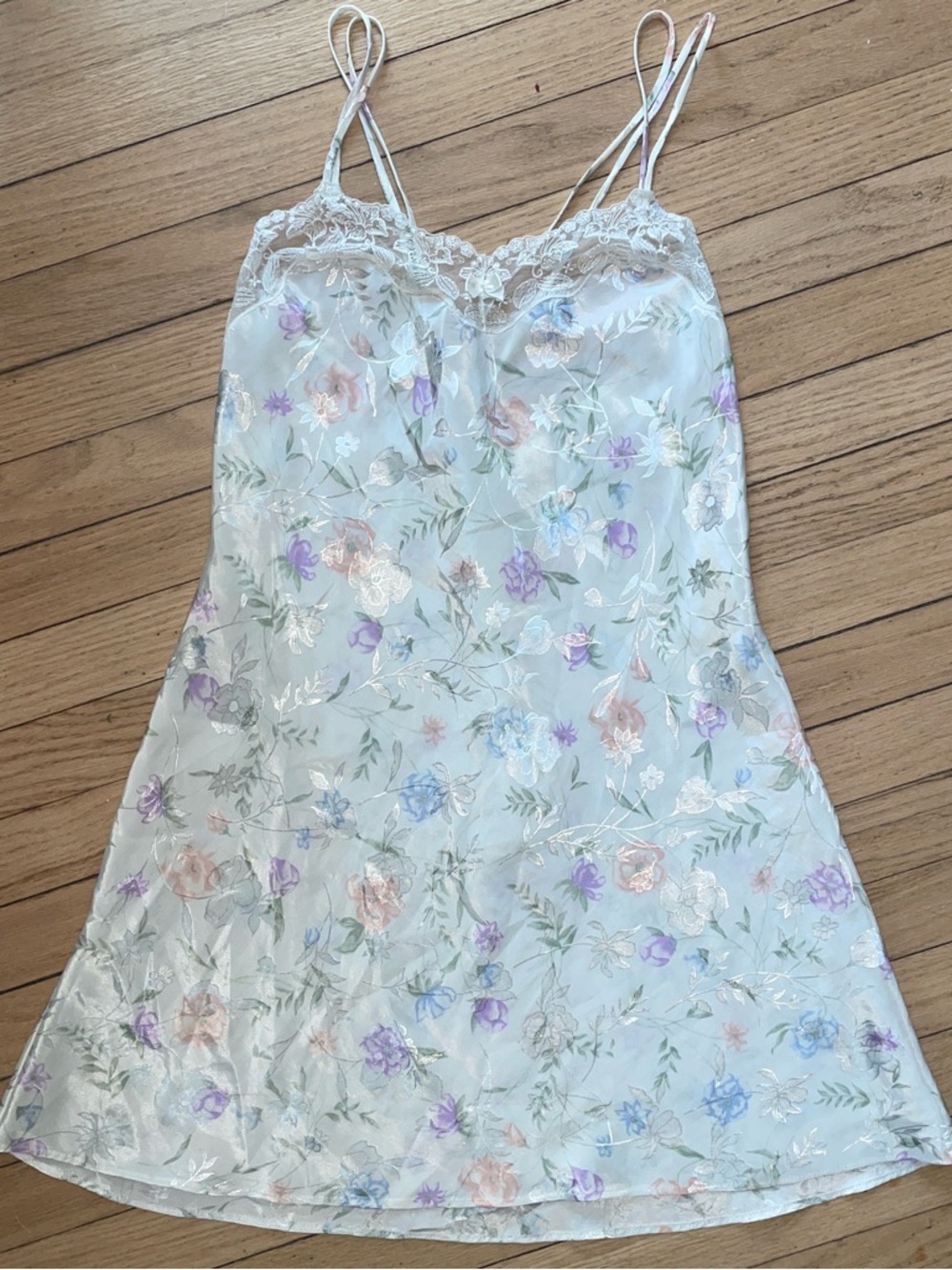 Intimo Mint Floral Lace-Trim Slip Dress
